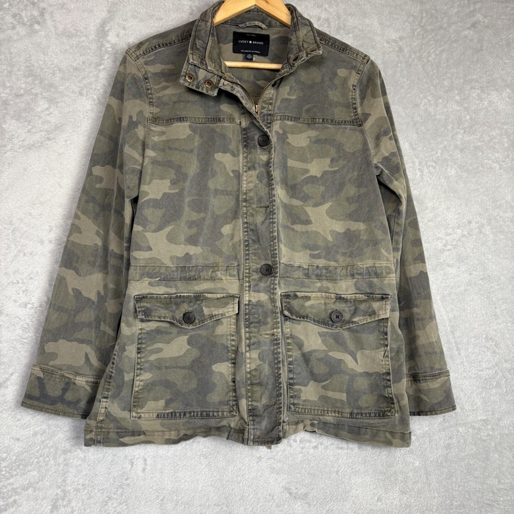 Lucky Brand Utility Jacket Camo Military Field Size M Green Camouflage Zip Up